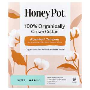 The Honey Pot Company Absorventes de Algodão 100% Cultivado Organicamente Super 18 Unidades
