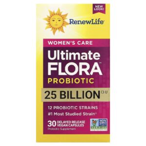 Renew Life Womens Care Probiótico Ultimate Flora™ 25 Bilhões de UFCs 30 Cápsulas Veganas de Liberação Retardada