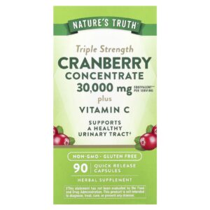 Natures Truth Concentrado de Cranberry de Potência Tripla mais Vitamina C 30.000 mg 90 Cápsulas de Liberação Rápida (15.000 mg por Cápsula)
