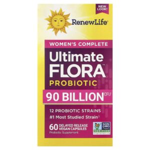 Renew Life Womens Complete Probiótico Ultimate Flora™ 90 Bilhões de UFCs 60 Cápsulas Veganas de Liberação Retardada