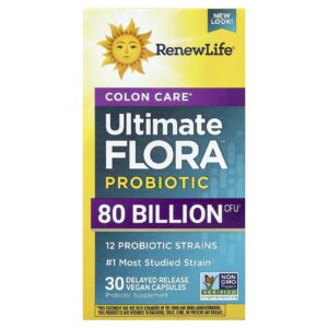 Renew Life Probiótico para Cuidados com o Cólon Ultimate Flora™ 30 Cápsulas Veganas de Liberação Retardada
