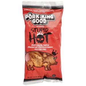 Pork King Good Chicharrones com Sabor Estúpido Quente Extremamente Picante 175 oz (495 g)