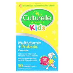 Culturelle Crianças Multivitamínico + Probióticos em Comprimidos Mastigáveis a Partir de 3 Anos Ponche de Frutas Natural 50 Comprimidos Mastigáveis