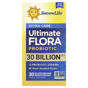 Renew Life Probiótico Extra Care Ultimate Flora™ 30 Bilhões de UFCs 30 Cápsulas Veganas de Liberação Retardada
