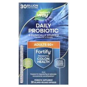 Natures Way Fortify® Probiótico Diário Adultos Acima de 50 Anos 30 Bilhões de UFCs 30 Cápsulas de Liberação Retardada