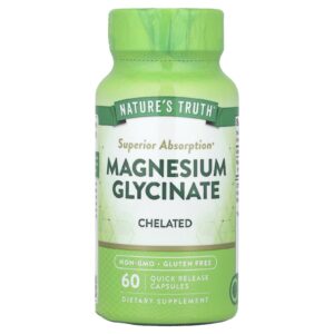 Natures Truth Glicinato de Magnésio Quelado 60 Cápsulas de Liberação Rápida (100 mg por Cápsula)