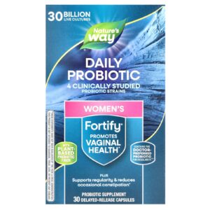 Natures Way Fortify Probiótico + Prebióticos para Mulheres Cuidados Diários 30 Bilhões 30 Cápsulas de Liberação Retardada