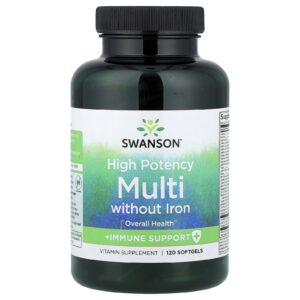 Swanson Multivitamínico sem Ferro + Suporte Imunológico Alta Potência 120 Cápsulas Softgel