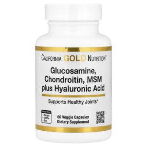 California Gold Nutrition Glicosamina Condroitina MSM mais Ácido Hialurônico 60 Cápsulas Vegetais