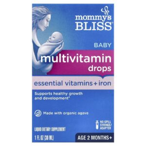 Mommys Bliss Multivitamínico em Gotas para Bebês Vitaminas Essenciais + Ferro A partir de 2 Meses de Idade 30 ml (1 fl oz)