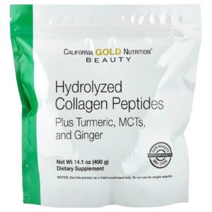 California Gold Nutrition Peptídeos de Colágeno Hidrolisado com Cúrcuma TCM e Gengibre 400 g (141 oz)