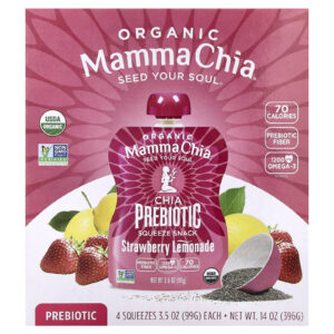 Mamma Chia Petisco Chia Prebiótico Orgânico Limonada de Morango 4 Embalagens 99 g (35 oz) Cada