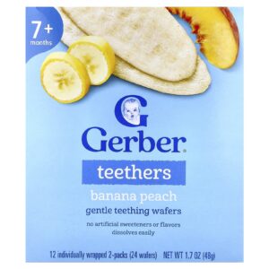 Gerber Petiscos para Bebês Mordedores Bolachas Suaves de Dentição 7 meses ou mais Banana e Pêssego 2 Embalagens Embaladas Individualmente 2 Bolachas Cada