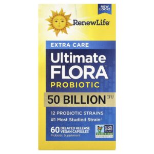 Renew Life Probiótico Extra Care Ultimate Flora™ 50 Bilhões de UFCs 60 Cápsulas Veganas de Liberação Retardada