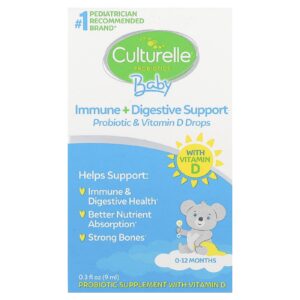 Culturelle Probióticos para Bebês Suporte Imunológico e Digestivo Gotas de Probiótico e Vitamina D 0-12 Meses 9 ml (03 fl oz)