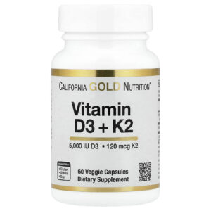 California Gold Nutrition Vitaminas D3 + K2 como MK-7 60 Cápsulas Vegetais