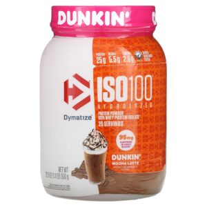 Dymatize ISO100® Hidrolisado 100% de Isolado de Whey Protein Mocha Dunkin Latte 650 g (14 lb)