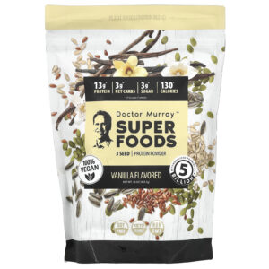 Dr. Murrays Super Foods Proteína em Pó de 3 Sementes Abóbora + Linhaça + Girassol Baunilha 4535 g (16 oz)