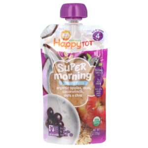 Happy Family Organics Happy Tot® Super Morning Sem Laticínios Para Mais de 2 Anos Maçãs Orgânicas Açaí Leite de Coco Aveia e Chia 113 g (4 oz)