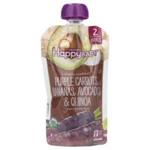 Happy Family Organics Happy Baby® Alimento Orgânico para Bebês Acima de 6 Meses Cenouras Roxas Bananas Abacates e Quinoa 113 g (4 oz)