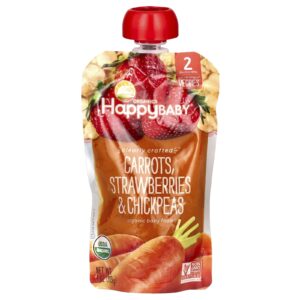 Happy Family Organics Happy Baby® Alimento Orgânico para Bebês Acima de 6 Meses Cenouras Morangos e Grão-de-Bico 113 g (4 oz)