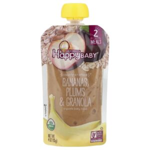 Happy Family Organics Happy Baby® Alimento Orgânico para Bebês Acima de 6 Meses Bananas Ameixas e Granola 113 g (4 oz)