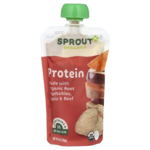 Sprout Organics Alimento para Bebês A Partir de 8 Meses Proteína Vegetais de Raiz Orgânicos Maçã e Carne 113 g (4 oz)