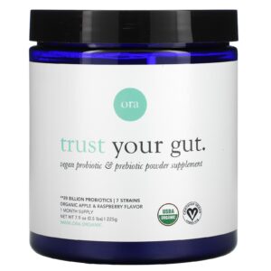 Ora Trust Your Gut Suplemento em Pó de Probiótico e Prebiótico Vegano Maçã e Framboesa Orgânicas 225 g (79 oz)