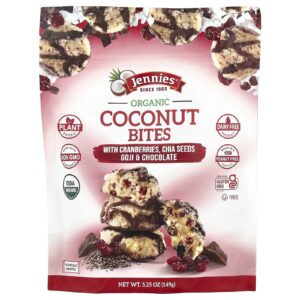 Jennies Macaroons Picadas de Coco Orgânico com Cranberries Sementes de Chia Goji Berries e Chocolate 149 g (525 oz)