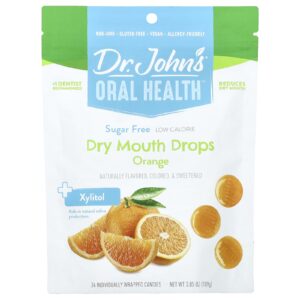Dr. Johns Healthy Sweets Oral Health™ Gotas para Boca Seca + Xilitol Laranja 24 Doces Embalados Individualmente. 109 g (385 oz)