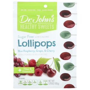 Dr. Johns Healthy Sweets Pirulitos + Fibra e Vitamina C Framboesa Azul Uva e Cereja Sem Açúcar 105 g (37 oz)