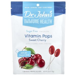 Dr. Johns Healthy Sweets Immune Health™ Pirulitos de Vitaminas Cereja Doce 14 Pirulitos Embalados Individualmente 109 g (385 oz)