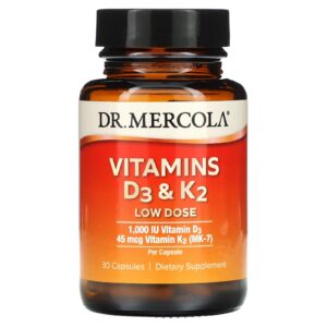 Dr. Mercola Vitaminas D3 e K2 em Baixa Dose 30 Cápsulas