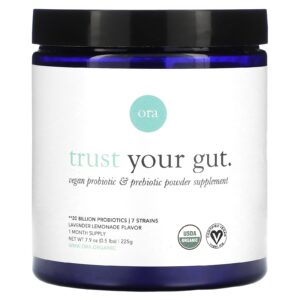 Ora Trust Your Gut Prebiótico e Probiótico em Pó Vegano Limonada com Lavanda 20 Bilhões 225 g (79 oz)