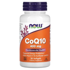 NOW Foods CoQ10 com Vitamina E e Lecitina de Girassol 30 Cápsulas Softgel