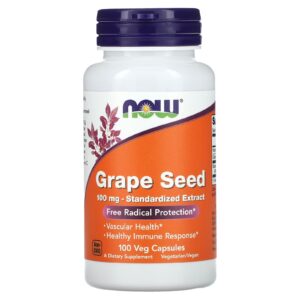 NOW Foods Semente de Uva Extrato Padronizado 100 mg 100 Cápsulas Vegetais
