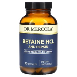 Dr. Mercola Betaína HCL e Pepsina 650 mg 90 Cápsulas