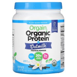 Orgain Proteína Orgânica em Pó + Leite de Aveia À Base de Plantas Feijão de Baunilha 479 g (105 lb)