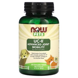 NOW Foods Animais de Estimação UC-II Advanced Joint Mobility para Cães / Gatos 60 Comprimidos Mastigáveis 60 g (212 oz)