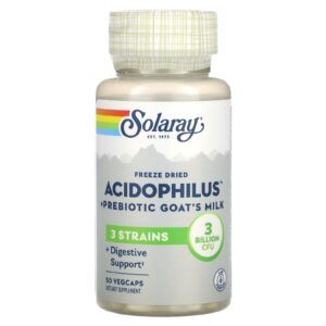 Solaray Acidophilus liofilizado + leite de cabra prebiótico 3 bilhões 50 cápsulas vegetais