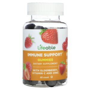 Lifeable Gomas de Suporte Imunológico com Sabugueiro Vitamina C e Zinco Frutos Silvestres Naturais 60 Gomas