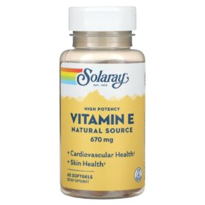 Solaray Vitamina E Fonte Natural Alta Potência 670 mg 60 Cápsulas Softgel