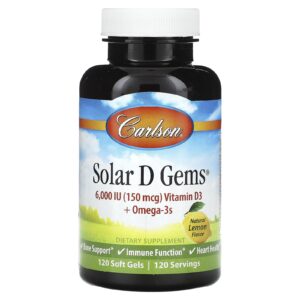 Carlson Solar D Gems® Vitamina D3 + Ômega-3 Limão Natural 120 Cápsulas Softgel