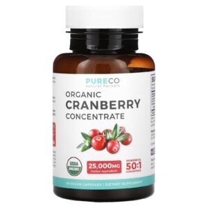 Pure Co. Concentrado de Cranberry Orgânico 500 mg 60 Cápsulas Veganas