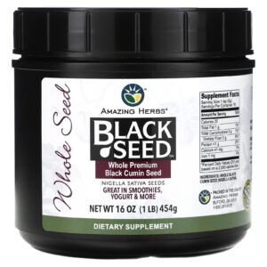 Amazing Herbs Semente Preta Semente de Cominho Preto Integral Premium 454 g (1 lb)