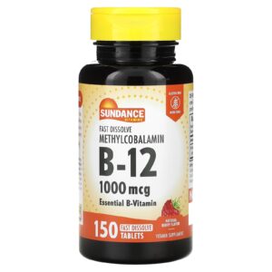 Sundance Vitamins Mecobalamina B-12 de Dissolução Rápida Fruto Silvestre Natural 1.000 mcg 150 Comprimidos de Dissolução Rápida