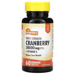 Sundance Vitamins Cranberry de Potência Tripla 10.000 mg 60 Cápsulas de Liberação Rápida