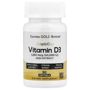 California Gold Nutrition SimplyOne® Vitamina D3 1.250 mcg (50.000 UI) 50 Cápsulas Softgel