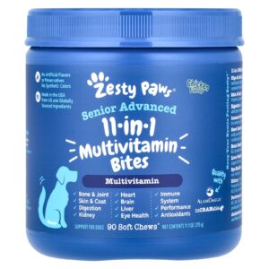 Zesty Paws Sênior Advanced Multivitamínico 11 em 1 Bites Para Cães Frango 90 Cápsulas Mastigáveis 315 g (111 oz)