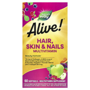 Natures Way Multivitamínico Alive!® para Cabelos Pele e Unhas Sabor Morango 60 Cápsulas Softgel